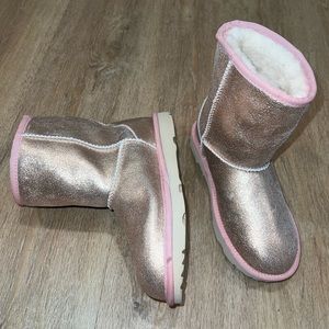 NEW METALLIC PINK GOLD SPARKLE SPARKLY UGG UGGS SHORT KIDS GIRLS 4 WOMENS 5-5.5